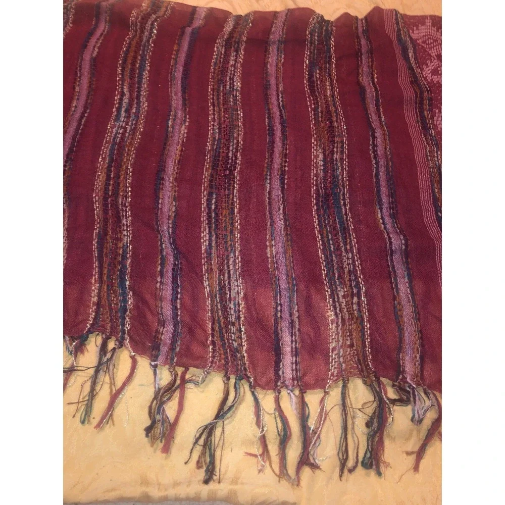 Francesca's Reddish Pink Multi Scarf W Fringe‎ New